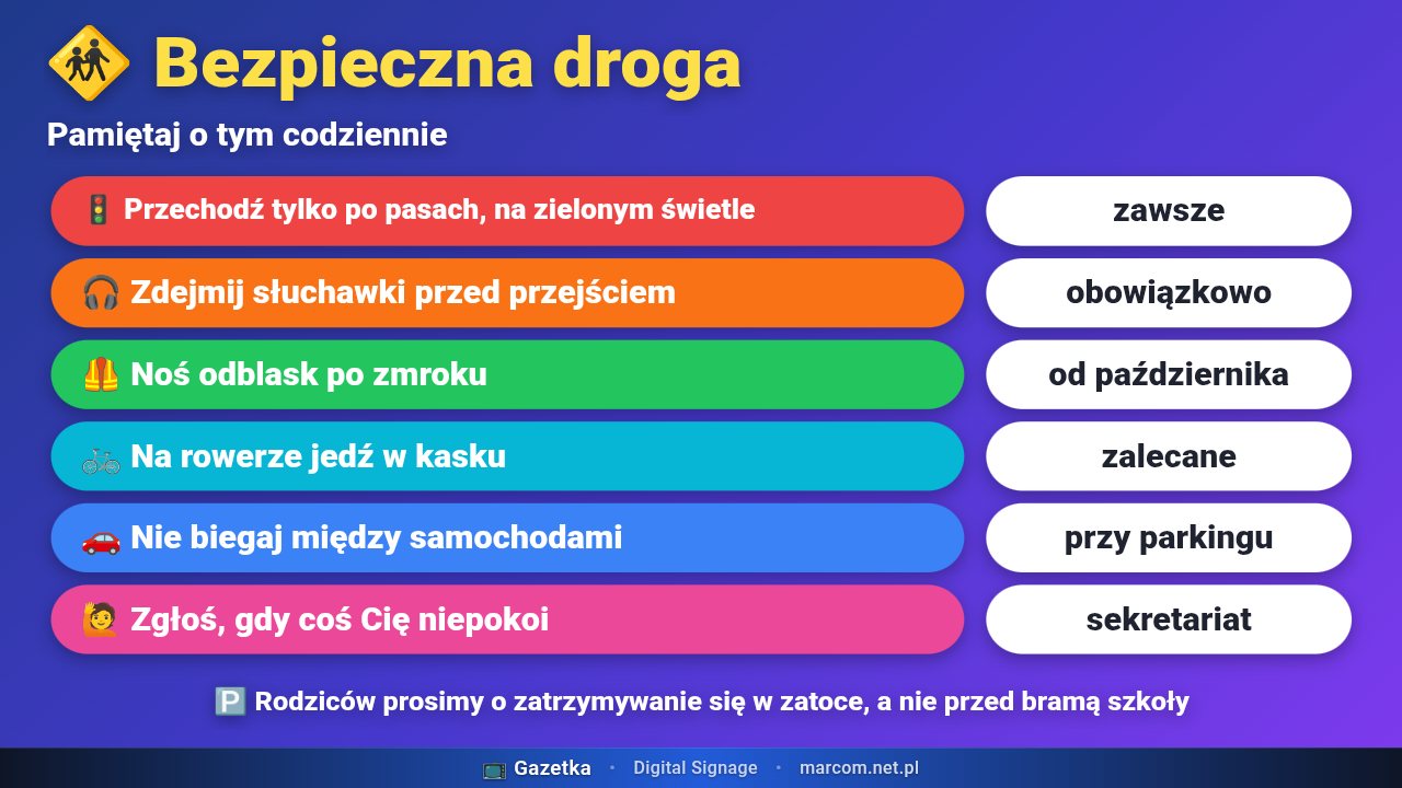 Slajd Bezpieczna droga: zasady na drodze do szkoły